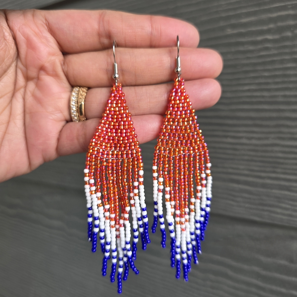 Iridescent Boho Fringe Beaded Earrings Boheme Jewelry